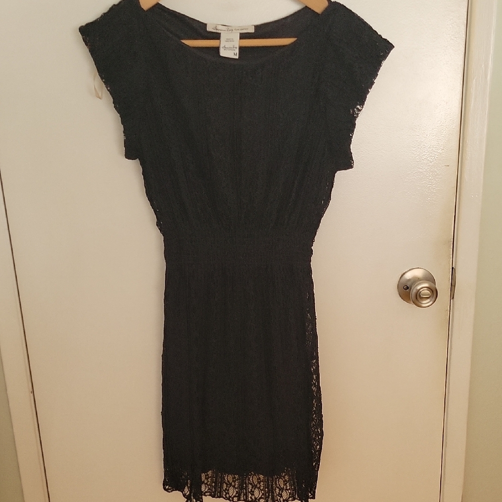 American Rag Black Lace Sheath Mini Dress with Flutter Cap Sleeves